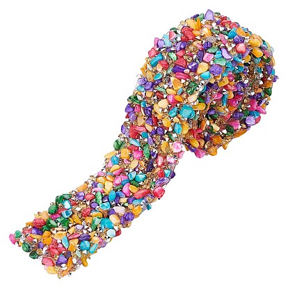 Resin Hotfix Rhinestone Beaded Trim, with Chips Shell Beads, Iron On Applique Chain Sewing Accessories, for Clothes Bag Shoes Wedding Party Decoration