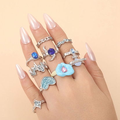 10шт. Кольца-манжеты из сплава со стразами, Эмаль стиле