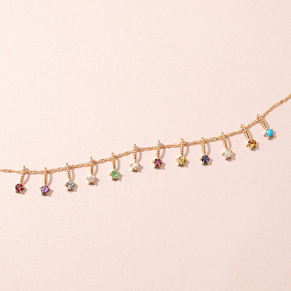 Birthstone Style Cubic Zirconia Diamond Pendant Necklace, with Golden Titanium Steel Chains