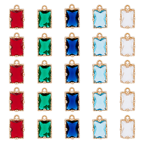 40шт 5 цветные стеклянные подвески со стразами, с позолоченными латунными когтями открытая спина, граненые прямоугольные подвески