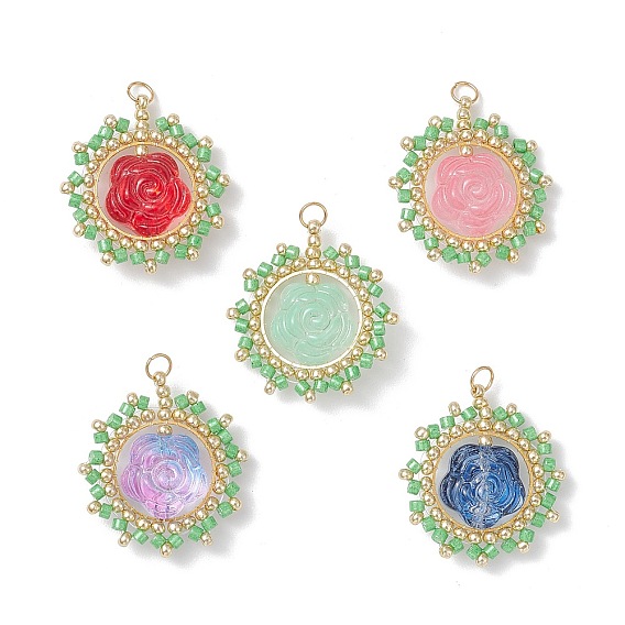 Подвески-цветы из стеклянных бус, со стеклом и 304 кольцом для прыжков из нержавеющей стали, реальный 18 k позолоченный