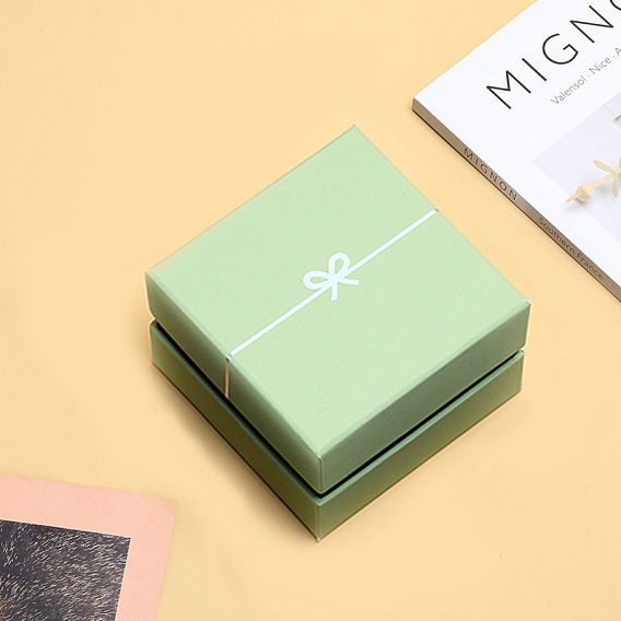 Бумажные наборы ювелирных изделий с бантом и принтом, коробки для хранения, квадратный подарочный футляр для ожерелья, Кольца, Серьги