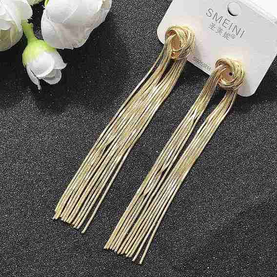 Латунные серьги-гвоздики для женщин, узел с кисточкой