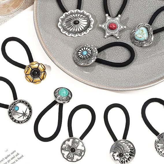 Резинки для волос из сплава, с нейлоновым шнуром, с имитацией бирюзы