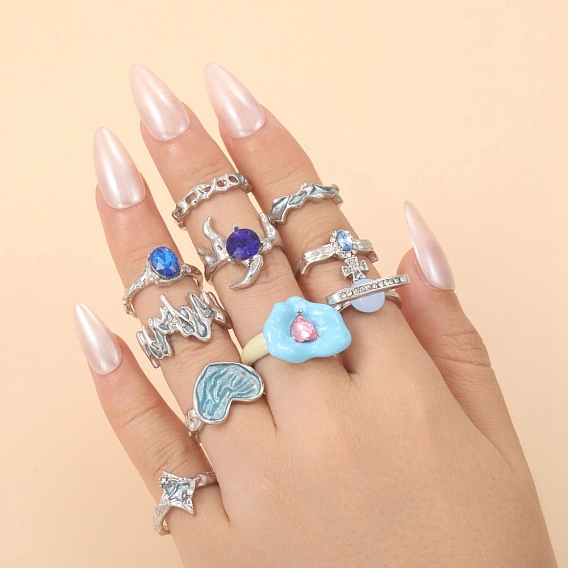 10шт. Кольца-манжеты из сплава со стразами, Эмаль стиле