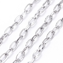Ion Plating(IP) 304 Stainless Steel Cable Chains, Unwelded, with Spool, Flat Oval