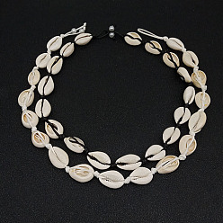 Colliers de perles tressées en coquillages naturels, avec des cordons cirés