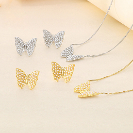 Бабочка 304 ожерелья из нержавеющей стали с жемчугом-ракушкой и серьги-гвоздики