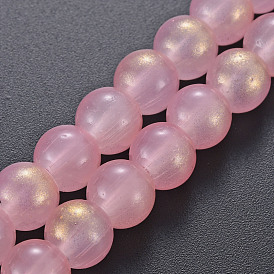 Transparent Spray Painted Glass Beads Strands, with Glitter Powder, Round