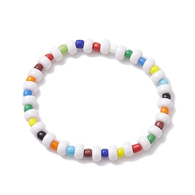 White Acrylic & Glass Seed Beaded Stretch Bracelets for Women