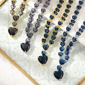 Латунные кубического циркония сердце кулон ожерелья, без кадмия и без свинца, долговечный, стойки покрытие