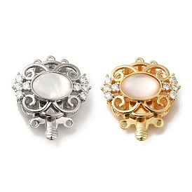 Brass Micro Pave Clear Cubic Zirconia Box Clasps with Resin, Flower