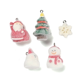 Рождественские подвески из непрозрачной смолы с эффектом флокирования, с платиновыми тоновыми железными петлями