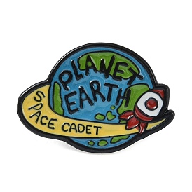 Cartoon Planet Space Cadet Enamel Pins, Black Alloy Brooches, for Backpack Clothes