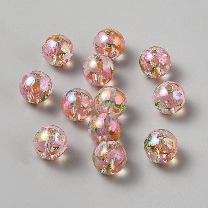 Printed Transparent Acrylic Beads, Round with Strawberry