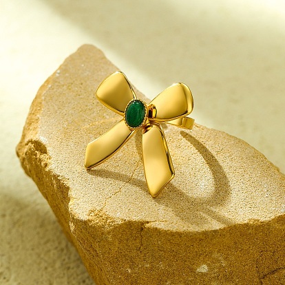 304 открытые манжеты из нержавеющей стали для женщин, с кубического циркония, бантом