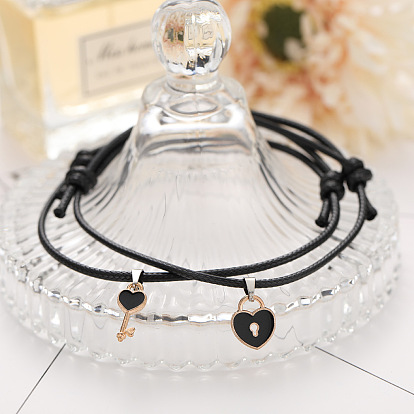 Creative Key Love Couple Bracelet - Simple Personalized Black Hand Rope, Retro Lolita BFF Bracelet.