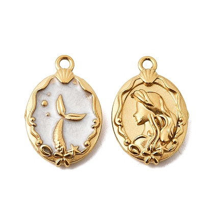 304 нержавеющей стальной эмали подвески, овальный с подвесками в виде русалок, ионное покрытие (ip)