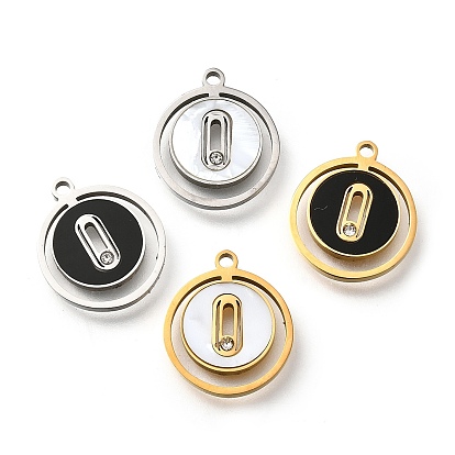 304 из нержавеющей стали плоским круглые подвески, с пластиковой имитацией ракушки и стразами