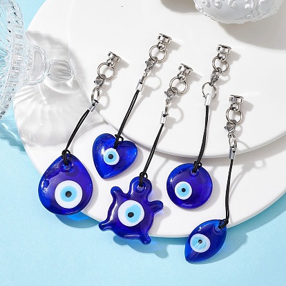 Glass Pendant Decorations, with 304 Stainless Steel Lobster Claw Clasps, Evil Eye