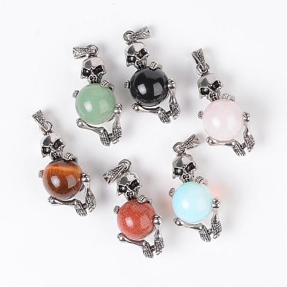 Gemstone Pendants, with Alloy Findings, Skull, 41x19x17mm, Hole: 4x6mm