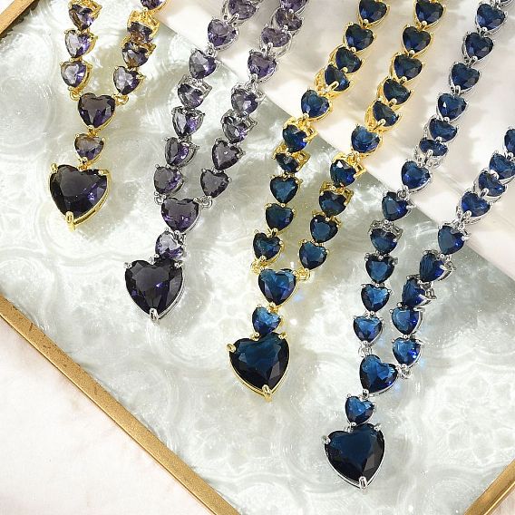 Латунные кубического циркония сердце кулон ожерелья, без кадмия и без свинца, долговечный, стойки покрытие