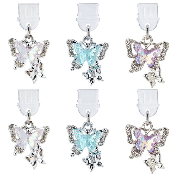 6шт 3 цвета пластиковые мобильные пылезащитные заглушки, бабочка, с подвесками сплава cmолы