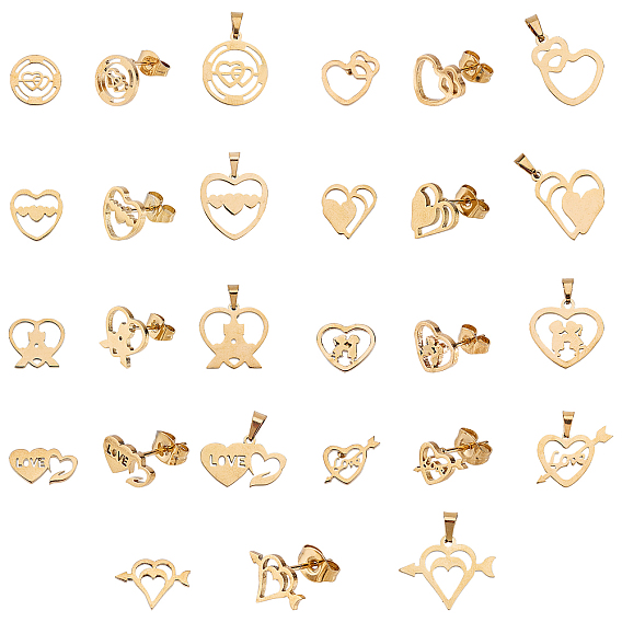 День святого Валентина 304 комплекты украшений из нержавеющей стали, кулоны и серьги, с уха орехов, сердце