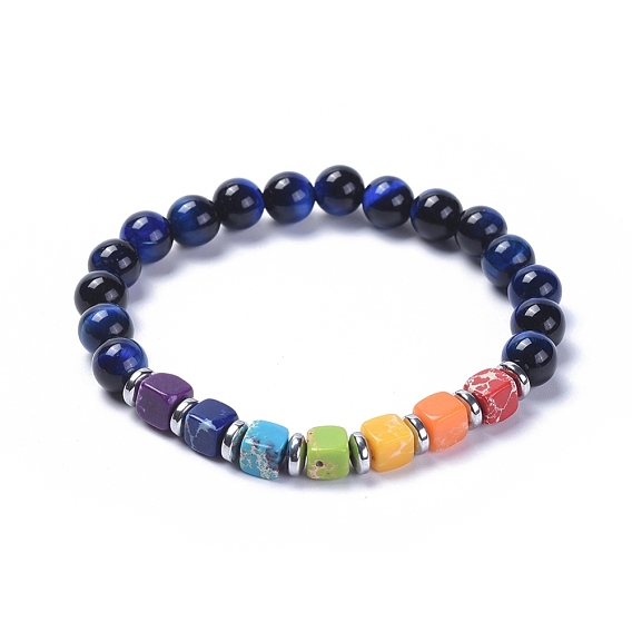 Yoga Chakra Schmuck, Edelstein Perlen Armbänder strecken, mit Messing-Perlen