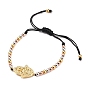 Adjustable Nylon Thread Braided Bead Bracelets, with Round Brass Beads and Brass Micro Pave Clear Cubic Zirconia Links, Hamsa Hand