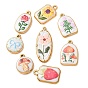 Printed 304 Stainless Steel Pendants, with Enamel, Flower and Fruit Pattern Charms