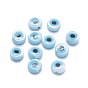 Natural White Shell Beads, Mother of Pearl Shell Beads, with Synthetic Turquoise, Flat Round with Evil Eye