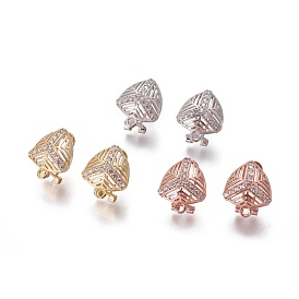 Brass Micro Pave Cubic Zirconia Stud Earring Findings, French Clip Earrings, with Loop, Triangle