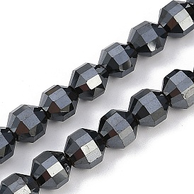 Electroplated Synthetic Non-magnetic Hematite Energy Prism Beads Strands, Faceted Bicone Barrel Drum Beads