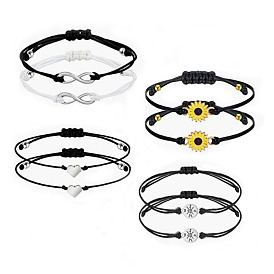Sunflower Compass Bracelet Set with Adjustable Knotted Cord.
