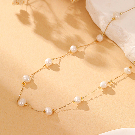 Elegant Stainless Steel Freshwater Pearl Link Chain Necklaces for Daily Wear and Events