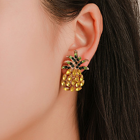 Sweet Pineapple Ear Studs with Sparkling Diamonds - Creative and Unique Ear Jewelry