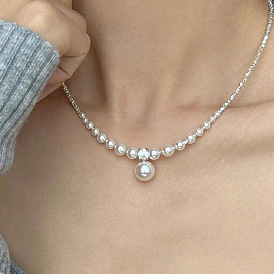 925 Silver Pearl Necklace with Zircon Pendant - Elegant and Versatile
