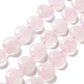 Natural Rose Quartz Beads Strands, with Seed Beads, Faceted Hexagonal Cut, Flat Round