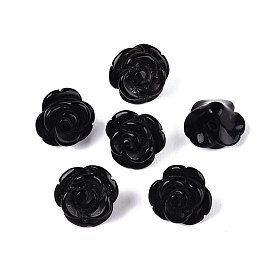 Natural Obsidian Carved Beads, Rose Flower