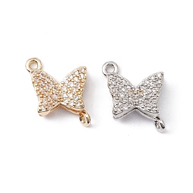 Brass Micro Pave Clear Cubic Zirconia Connector Charms, Cadmium Free & Lead Free, Butterfly