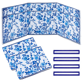 4Чехлы для карт маджонга из полиэстера и ПВХ, прямоугольник с цветочным узором, с 4шт. акриловыми направляющими для чтения