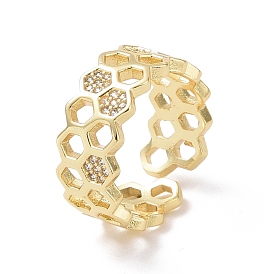 Clear Cubic Zirconia Honeycomb Open Ring, Brass Jewelry for Women, Cadmium Free & Lead Free