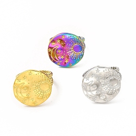 304 Stainless Steel Sun & Moon Planet Open Cuff Ring for Women