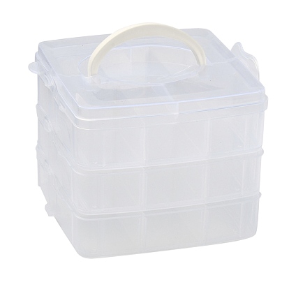 Plastic Bead Containers, Rectangle, Three Layers, A Total of 18 Compartments, 155x160x130mm, Compartment: 48x71~51x72mm