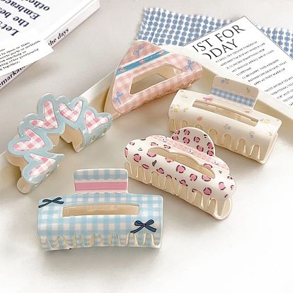 Акриловые заколки-коготь в стиле тартан