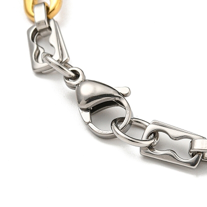 Two Tone 304 Stainless Steel Oval & Rectangle Link Chain Bracelet