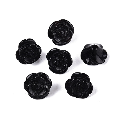 Natural Obsidian Carved Beads, Rose Flower
