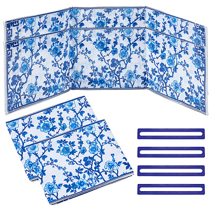 4Чехлы для карт маджонга из полиэстера и ПВХ, прямоугольник с цветочным узором, с 4шт. акриловыми направляющими для чтения