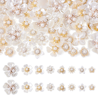 56шт 8 стили пластиковые и смоляные кабошоны, фурнитура из латуни микро-паве, прозрачный кубический цирконий, цветок